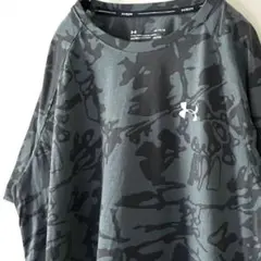 アンダーアーマー ロゴ 総柄 模様 Tシャツ L グレー 灰色 古着