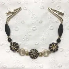 ハンドメイド ストールクリップ 羽織紐 羽織留め チェコブラックビーズ