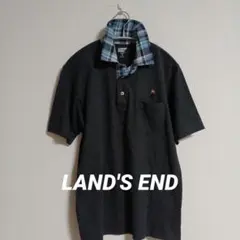 【ほぼ未使用】美品。Lands' End グレー ポロシャツ チェック襟