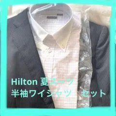 【中古】男性スーツセット M 夏 黒 ストライプ