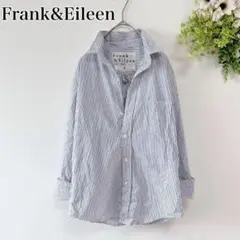 フランクアンドアイリーン　バリー　ブルー　ストライプ　シワ加工　シャツ　長袖