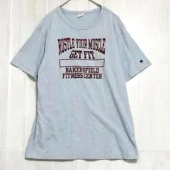 チャンピオン　ロゴ刺繍Tシャツ　水色　XL