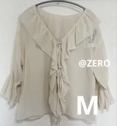 しまむら FRASH BLUE フリルシアー７ブブラウス M