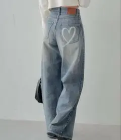 chico チコ ハートプリントボックスワイドデニムパンツ