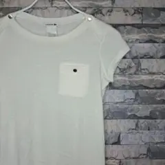 【美品！】LACOSTE ホワイト 半袖Tシャツ ボタン付き肩デザイン 34