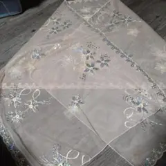 クリーム色 シフォン ストール 花柄刺繍