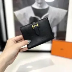 美品 エルメス ベアンコンパクト ヴォーエプソン ブラック C刻印