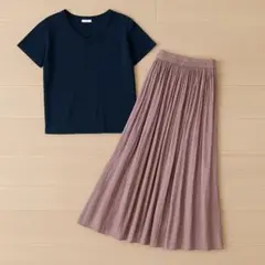 【美品】GLACIER×ViS◆大人シックコーデセット／ネイビーT×ロンスカ
