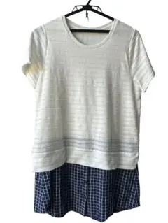 ✨ほぼ未使用品✨ホワイト/ネイビー 半袖ひざ丈ワンピース M