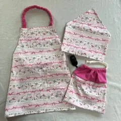 子供用エプロン　三角巾　袋　セット　子猫柄　ハンドメイド　110前後