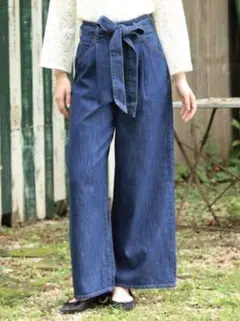 リボンワイドデニムパンツ
