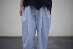 尾州生地 1点物 ワイドパンツ ドット 青 ホワイト