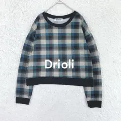 Drioli◆ドロップショルダー クロップド丈チェック柄トレーナー グリーン 薄