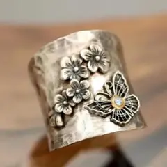 フラワー 花 蝶 シルバー バタフライ かわいい リング おしゃれ 指輪 9号