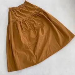 ティティベイト スカート ミモレ丈 コットン ギャザー ウエストゴム ブラウン