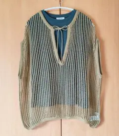 【美品】アーノット　オーバーサイズ透かし編みニット　カーキ色