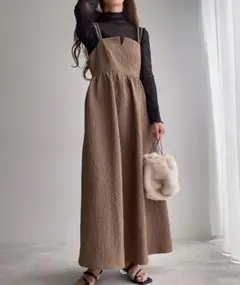 FILLOU ダブルストラップジャガードキャミワンピース ブラウン　L