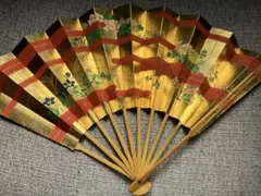 尺一扇　金地観世水に草花（朱色）　観世流 尺一扇 金地観世水に草花（朱色） 観世流