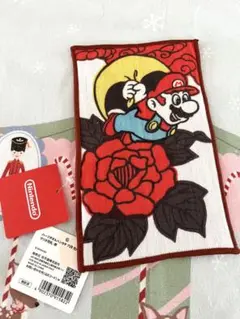 ニンテンドーミュージアム ハーフタオルハンカチ 六月牡丹 マリオ花札・赤