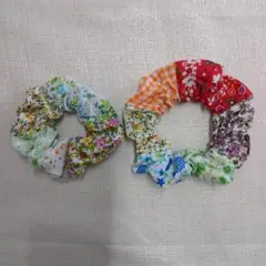 花柄・チェック柄シュシュセット