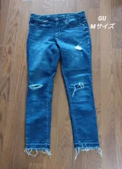 GU ダメージ加工ジーンズ M 切りっぱなし ブルーデニム
