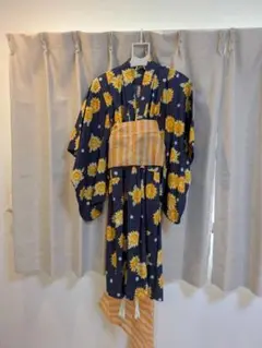 キッズひまわり柄浴衣・帯セット130