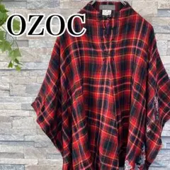 OZOC オゾック ポンチョ レッド チェック 38 M カントリー 刺繍入り