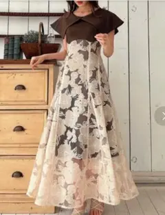 dazzlin　オパールフラワーコルセットワンピース　ブラウン　S　ウエスト