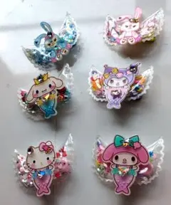 キャラクター羽根型ヘアクリップ６個セット