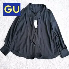 新品タグ付き　GU ボウタイブラウス　長袖　ネイビー　Lサイズ