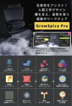 人間工学に基づいて作られた、姿勢を保つ超集中ワークチェアGrowSpica