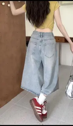 ライトブルー ワイドデニムパンツ Lサイズ