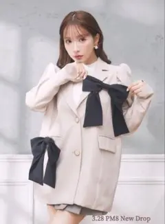 新品♡ミストレアス♡アタッチリボンパワーショルダージャケット♡ベージュ