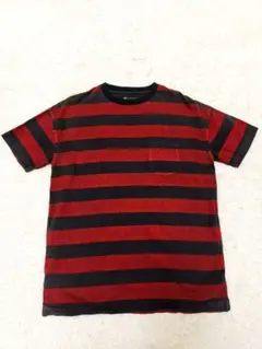 【美品】MINEDENIM マインデニム レザーパッチ ボーダーTシャツ 赤黒3