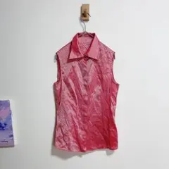 ジェイアンドアール J&R 赤系ベスト　光沢感　ジャガード　総柄　羽織　薄手