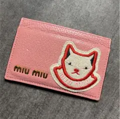 【人気】MIUMIU カードケース 名刺入れ 小物 ワッペン ネコ 猫 財布