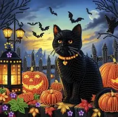 新品ダイヤモンドアートキット[ハロウィン黒猫]