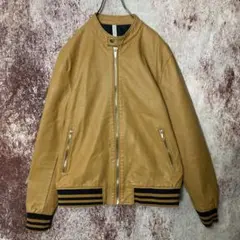 ZARA フェイクレザージャケット シングルライダース ブラウン XL