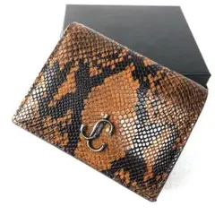 未使用級 ジミーチュウ 二つ折り財布 ハンヌ パイソン ロゴ金具 オレンジ系