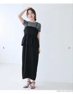 coca ツイルペプラムキャミワンピース ブラック M