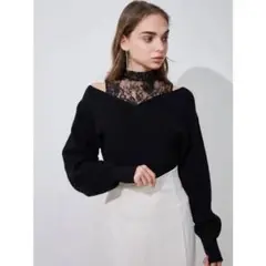 mercuryduo レースドッキングカシュクールコンパクトニット