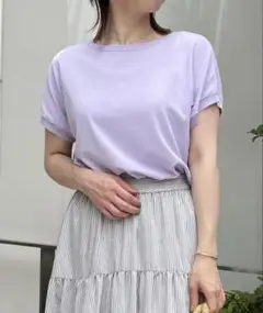 【極美品】UNFILO 薄紫 ニット フレンチスリーブ UVケア/接触冷感
