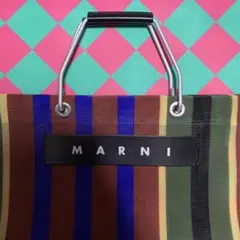 極美品 マルニ フラワーカフェ トートバッグ ストライプ