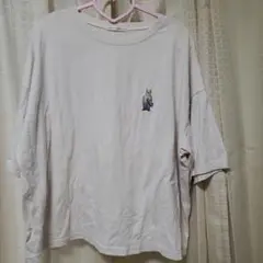 NICE CLAUP クマ刺繍 半袖Tシャツ 薄いベージュ