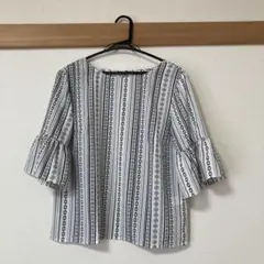 spring レディース ブラウス 夏物 ストライプ柄 フリル袖