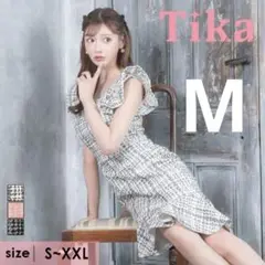 Tika ノースリーブ フリル袖 ツイード マーメイド タイトドレス M