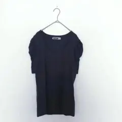 ザラ 半袖 カットソー 黒 L パワショル クルーネック Tシャツ カジュアル