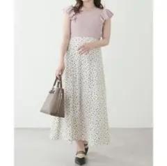 natural couture canami フリル袖ニットドッキングワンピース
