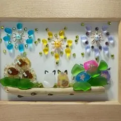 シーグラスアート・夏　猫ちゃんと花火・NO764