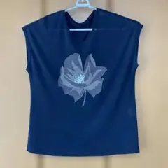ANNA FRODI アンナフロディ　ネイビー 花柄刺繍 ノースリーブ トップス